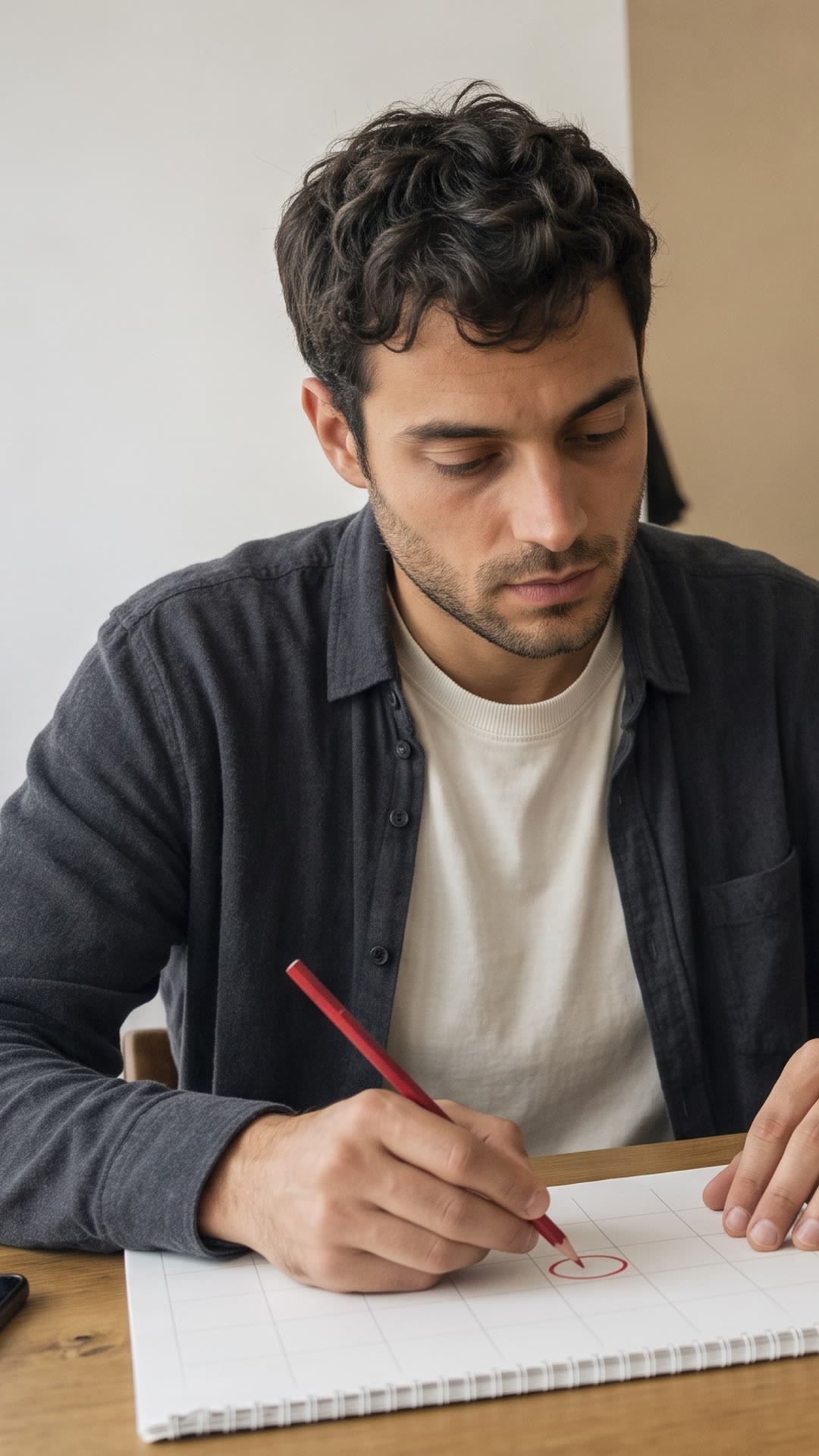 A man calmly planning a thoughtful gift well before an important date